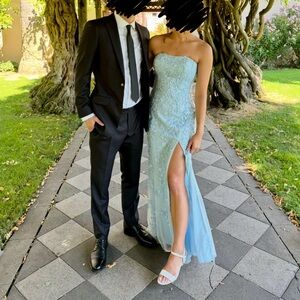 Sherri Hill blue strapless dress